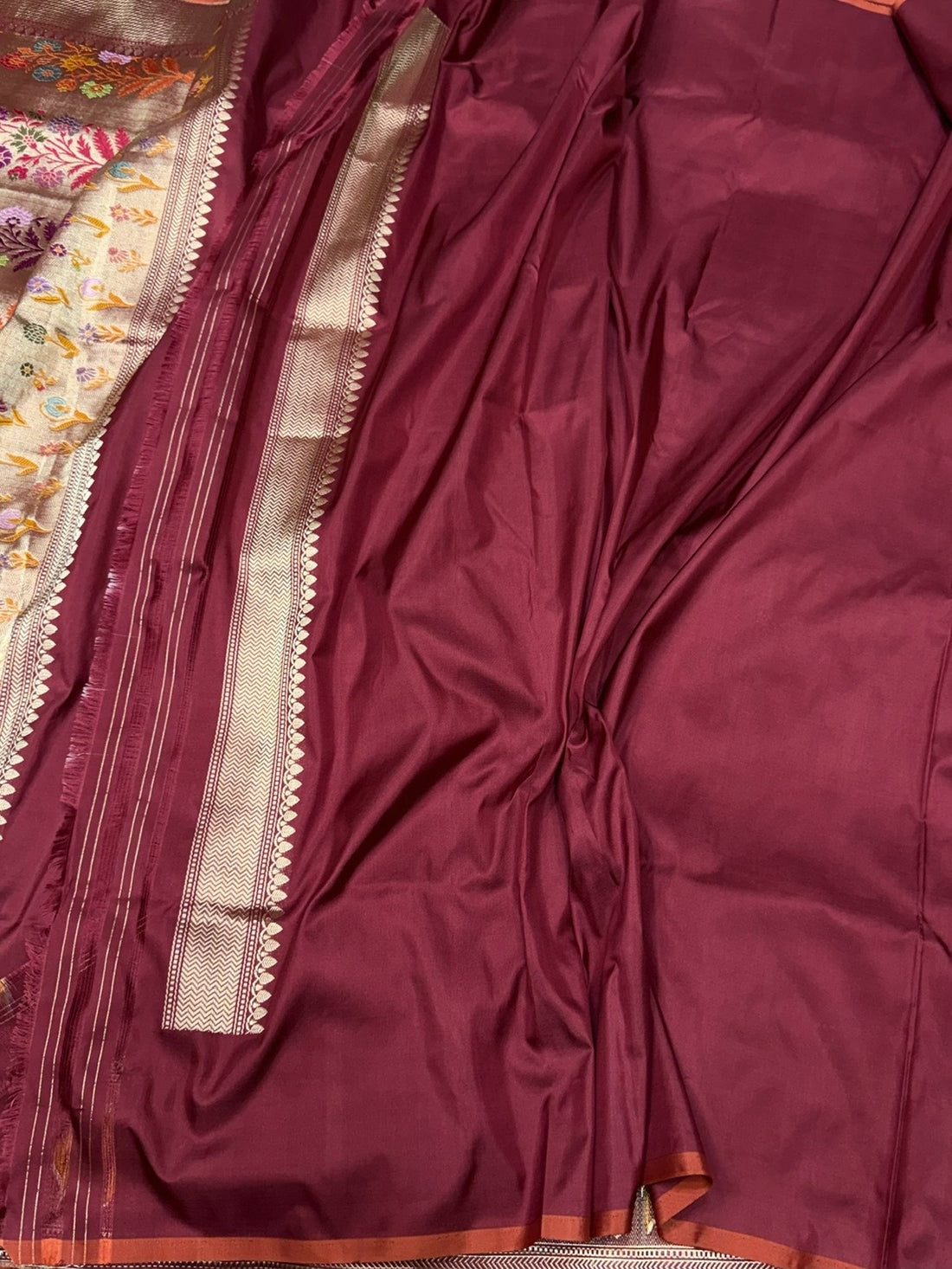 Wine Handwoven Pure Banarasi Silk Saree – Kadwa Katan Mulberry Silk | Authentic Banaras Handloom
