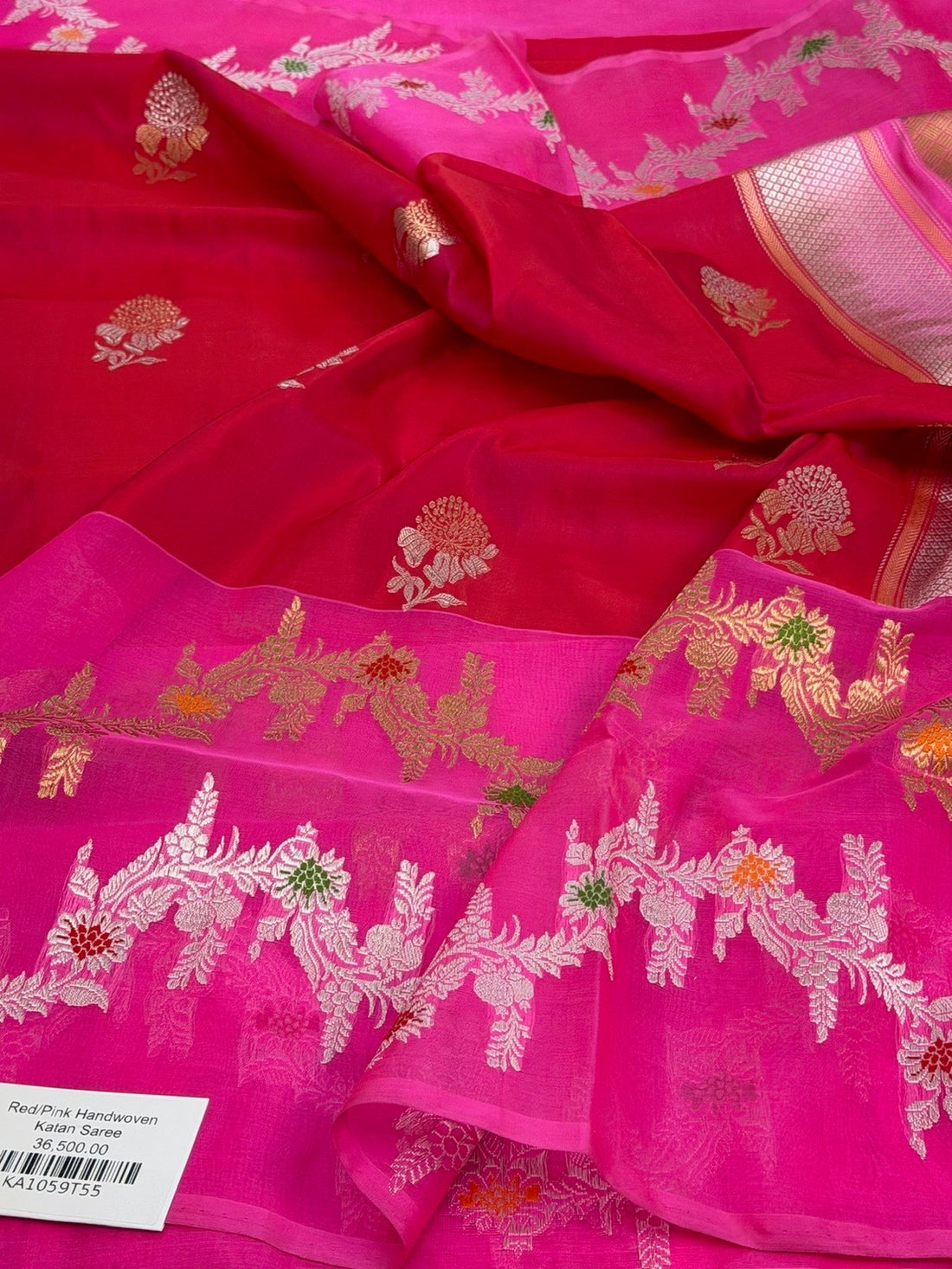 Red/Pink Handwoven Pure Banarasi Katan Silk Saree