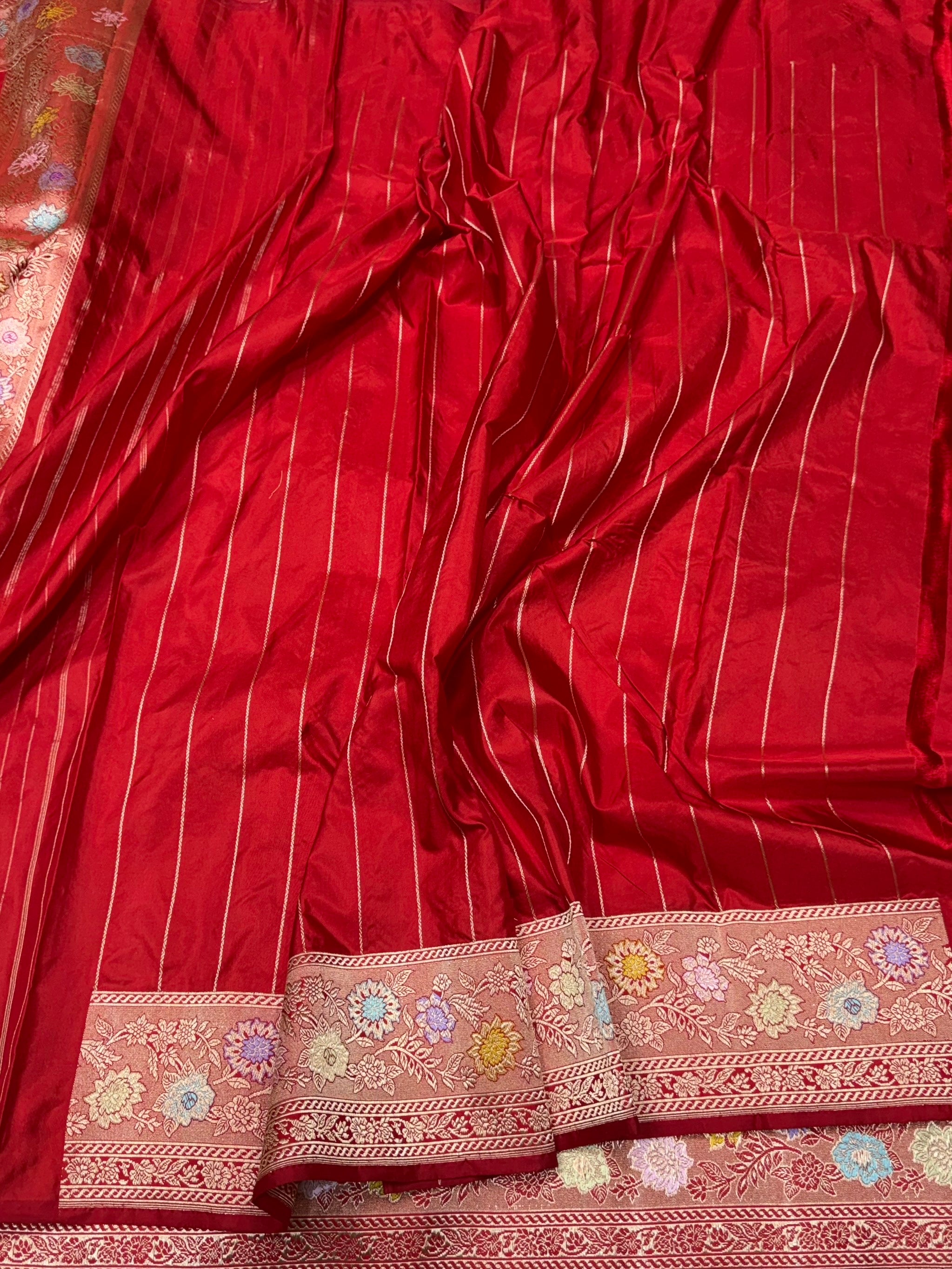 Red Handwoven Pure Banarasi Silk Saree in Kadwa Weave – Katan Mulberry Silk