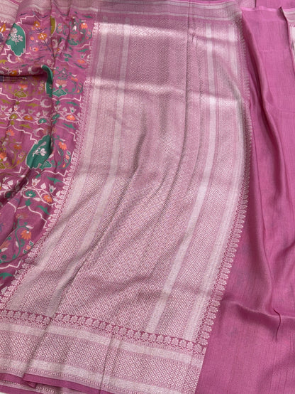 Gajiri Pink Banarasi Pure Tussar Georgette Saree