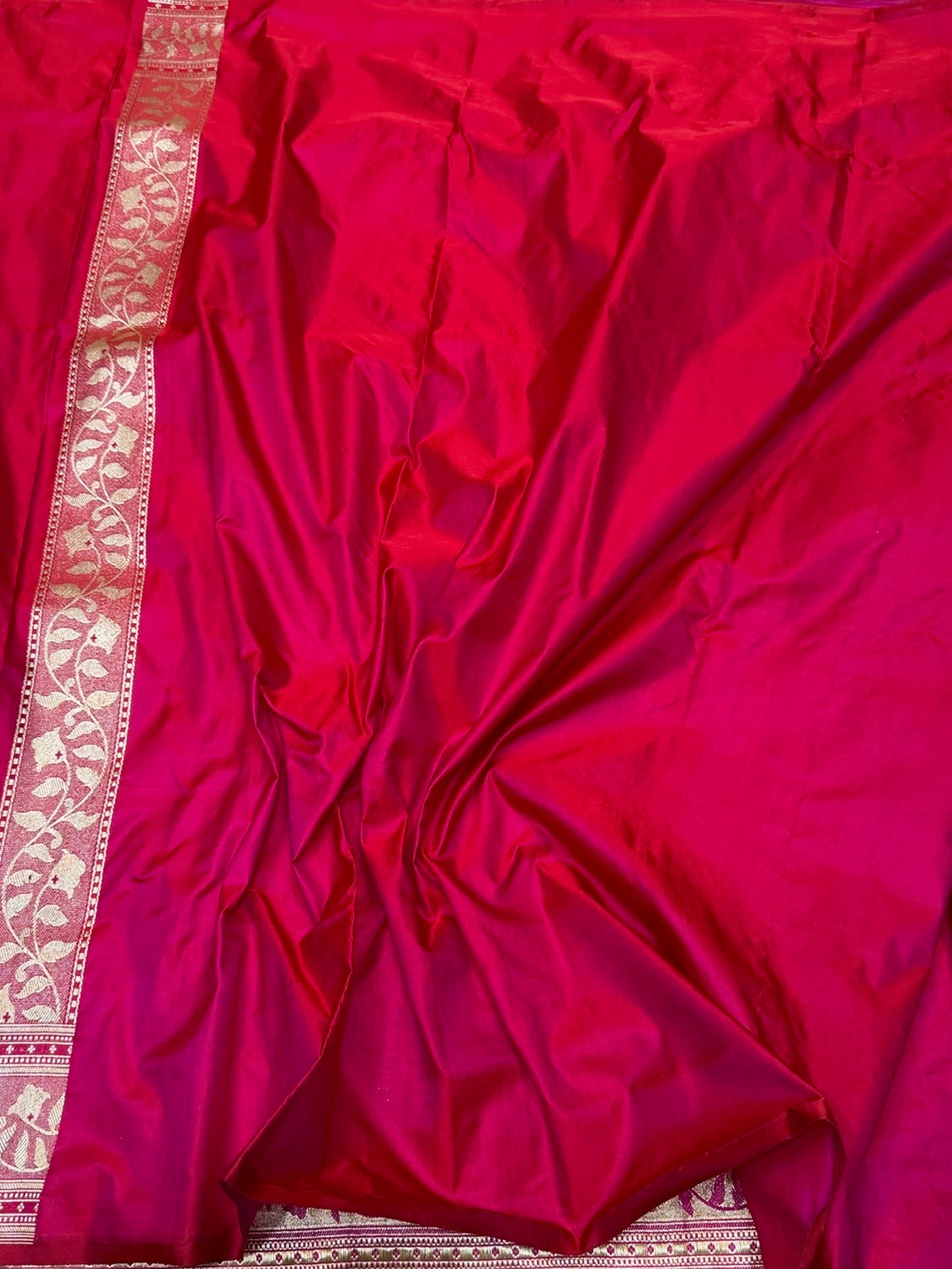 Ruby Red Handwoven Vintage Pure Banarasi Satin Silk Saree