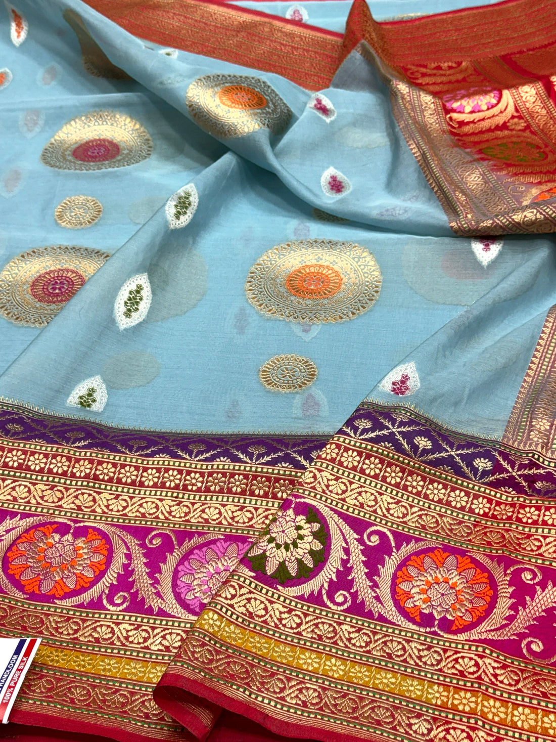 Sky Blue Handwoven Pure Organza Silk Saree