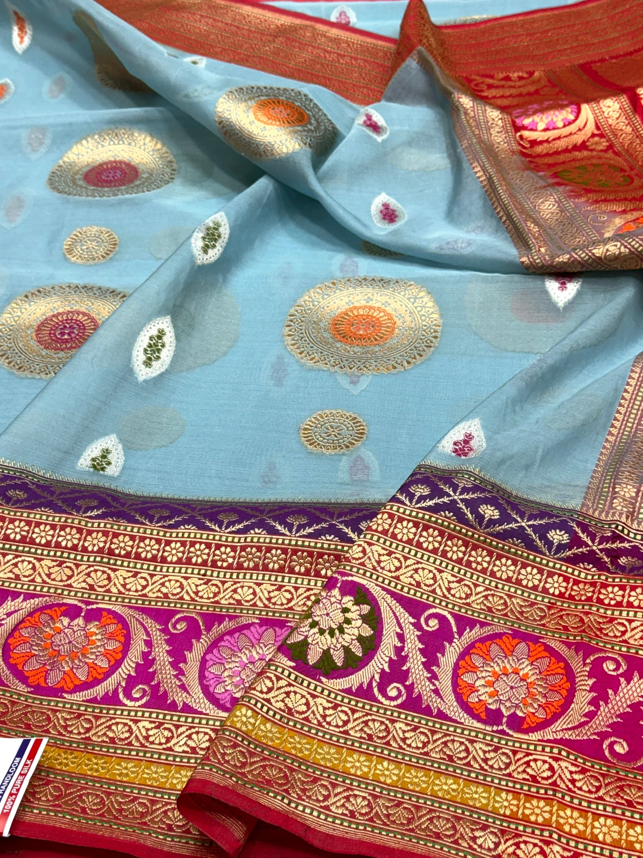 Sky Blue Handwoven Pure Organza Silk Saree