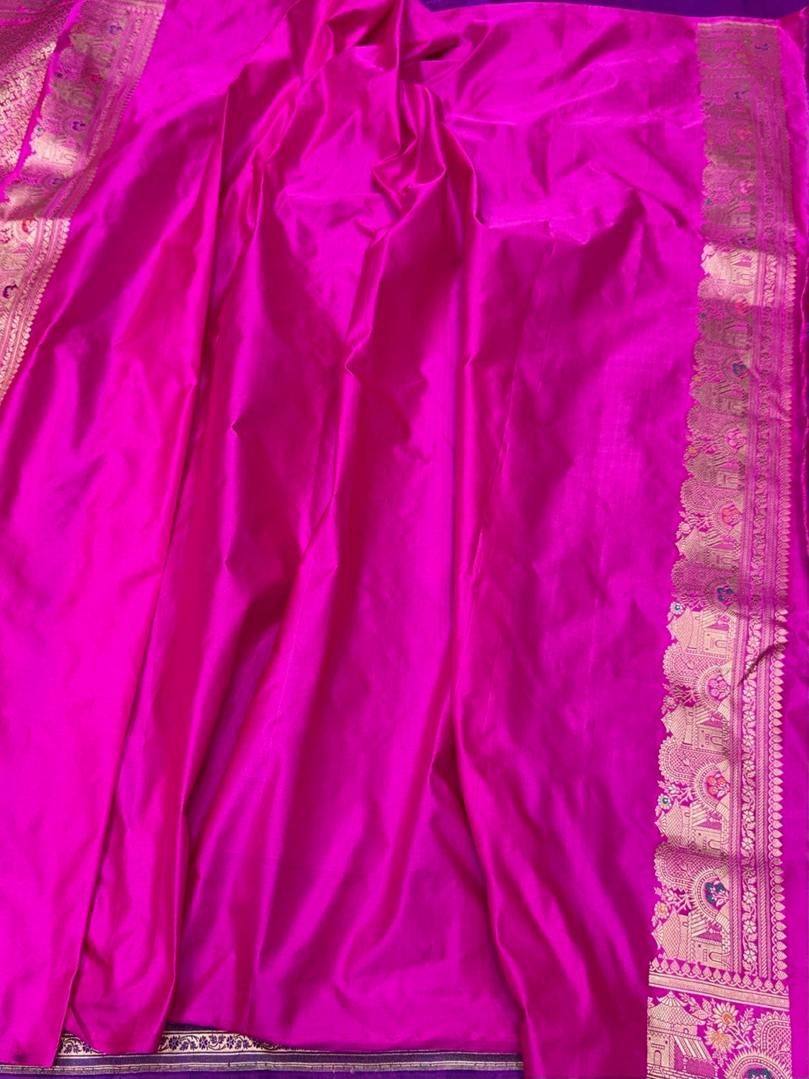 Royal Blue Handwoven Pure Banarasi Satin Silk Saree – Authentic Kadwa Weave