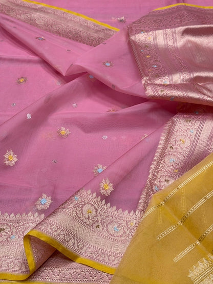 Gajiri Pink Handwoven Pure Organza Silk Saree