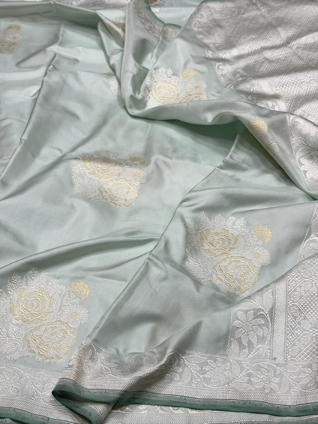 Powder Blue Handwoven Pure Banarasi Ektara Silk Saree