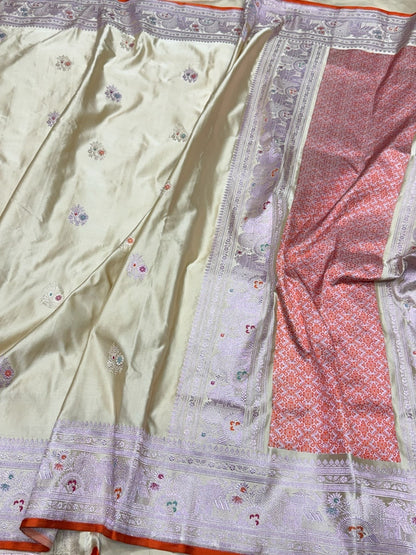 Tussar Handwoven Pure Banarasi Satin Silk Saree – Authentic Kadwa Weave