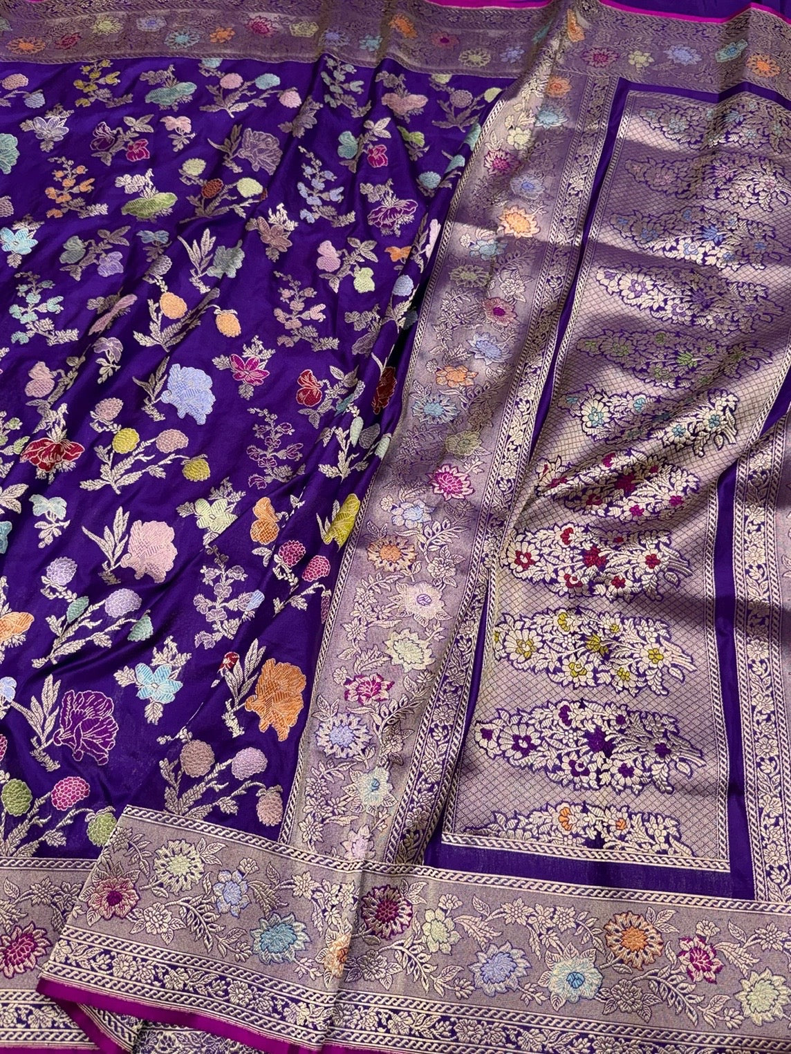 Purple Handwoven Pure Banarasi Silk Saree – Luxury Kadwa Handloom Wedding &amp; Festive Saree