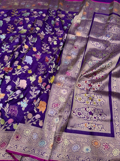 Purple Handwoven Pure Banarasi Silk Saree – Luxury Kadwa Handloom Wedding &amp; Festive Saree