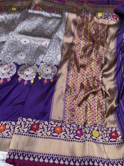 Purple Handwoven Pure Banarasi Silk Saree | Pure Katan Silk