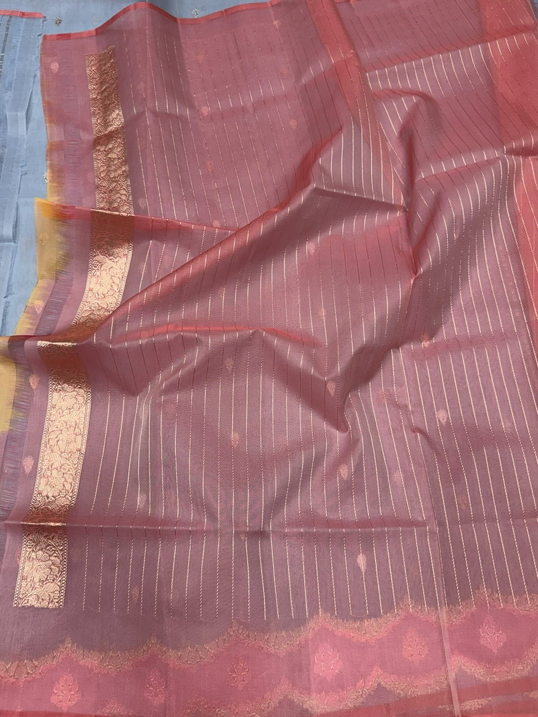 Bluish Grey Handwoven Banarasi Pure Organza Silk Saree