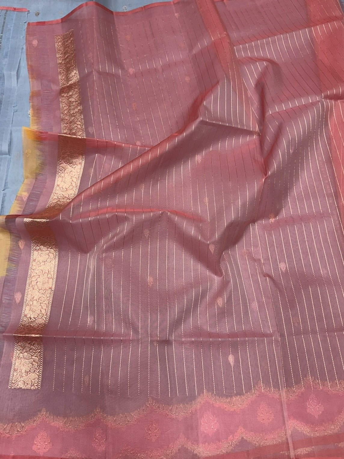 Bluish Grey Handwoven Banarasi Pure Organza Silk Saree