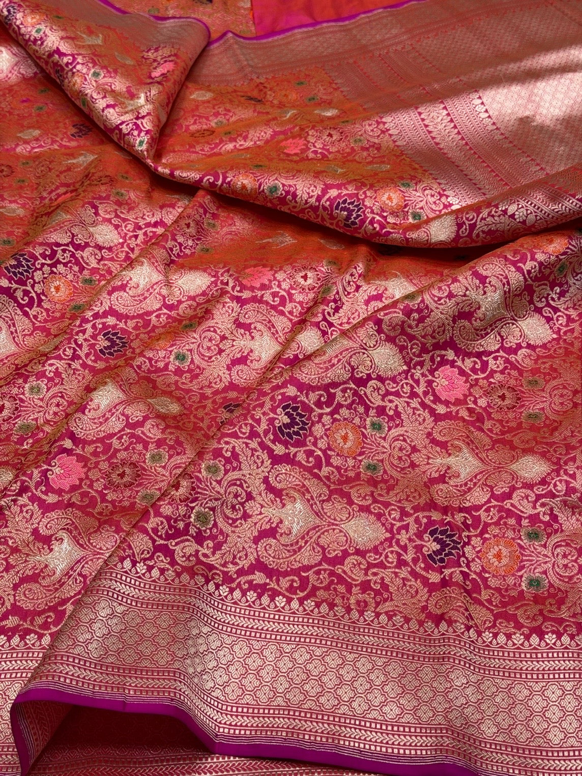 Rani Pink Handwoven Pure Banarasi Silk Brocade Saree