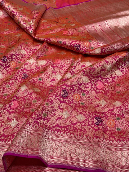 Rani Pink Handwoven Pure Banarasi Silk Brocade Saree