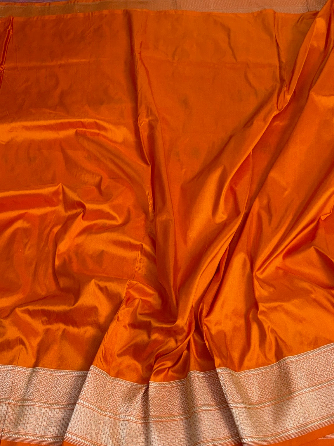 Orange Handwoven Kimkhab Pure Banarasi Silk Brocade Saree