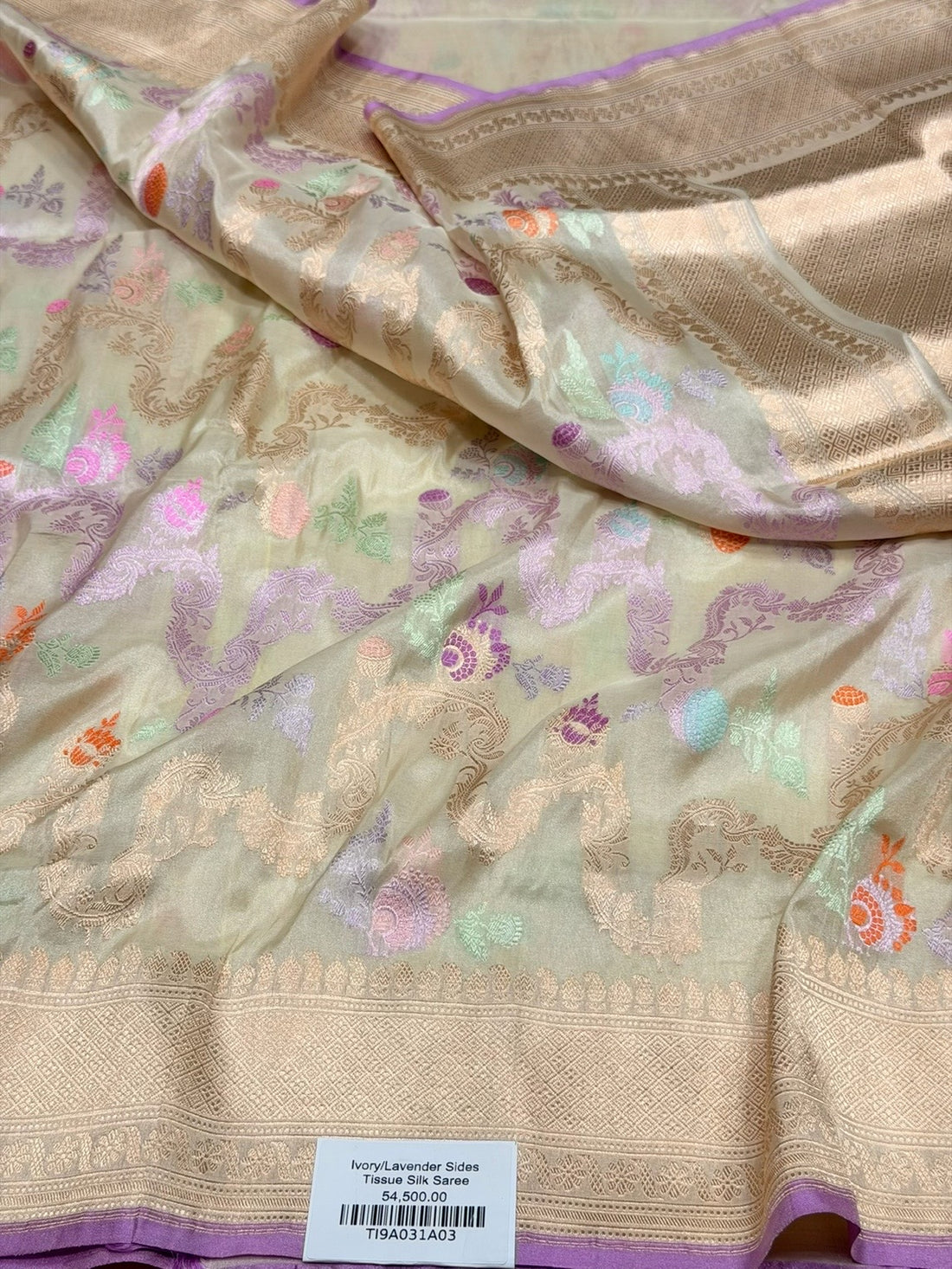 Ivory Handwoven Pure Banarasi Tissue Saree