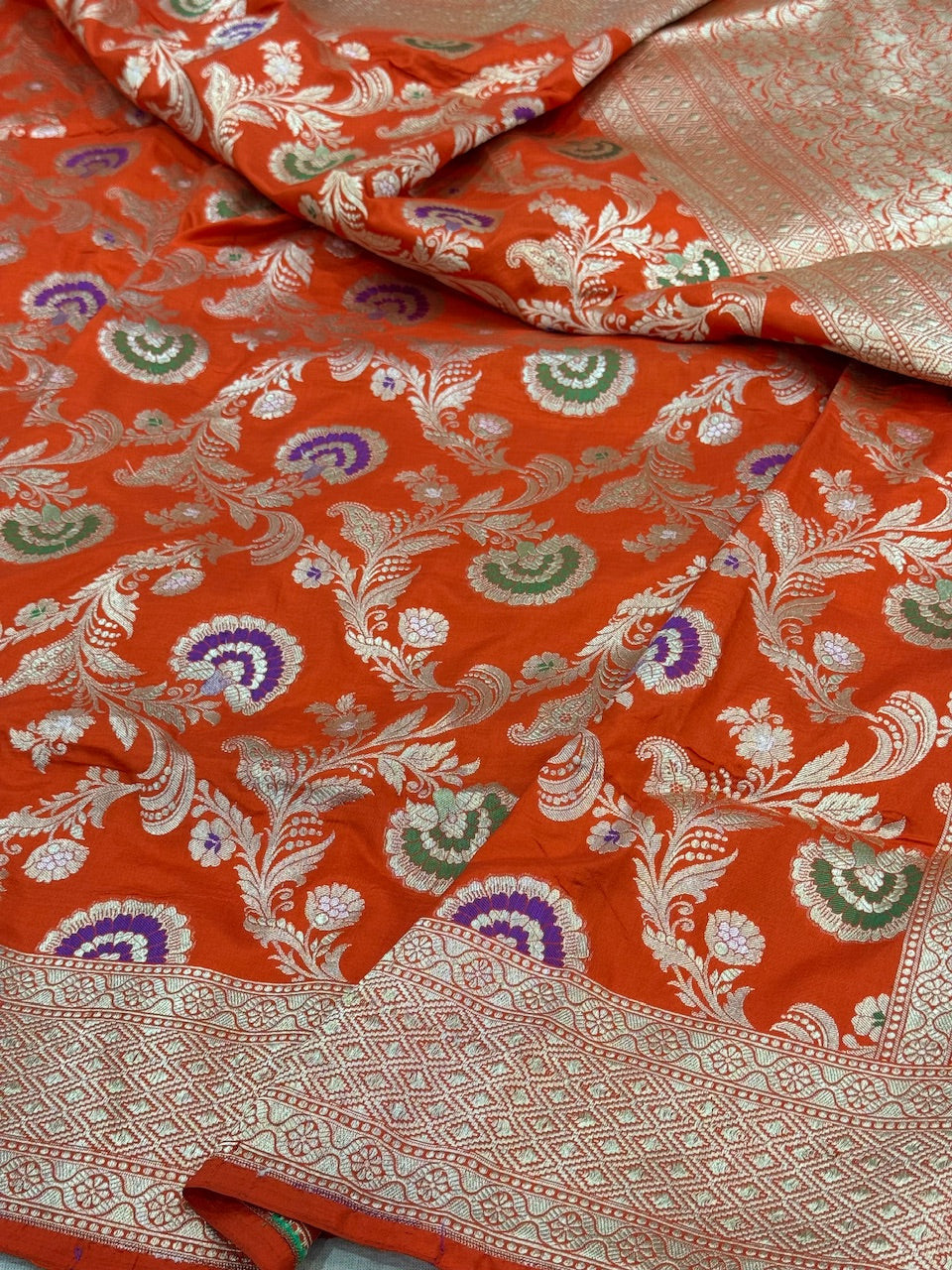 Orange Minakari Pure Silk Saree