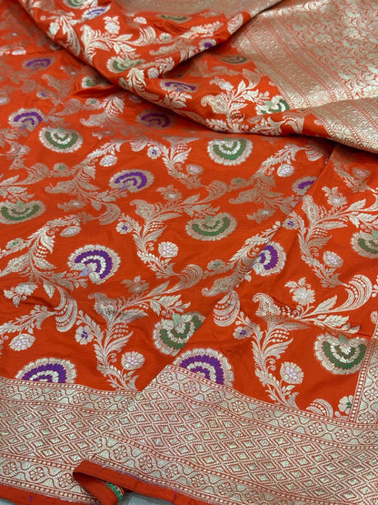 Orange Minakari Pure Silk Saree