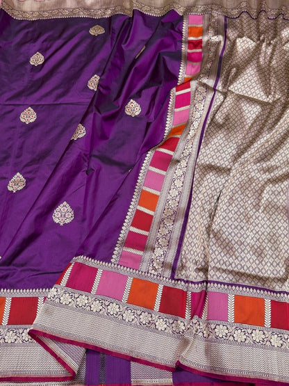 Majenta Handwoven Pure Banarasi Silk Saree in Kadwa Weave | 100% Pure Katan Silk
