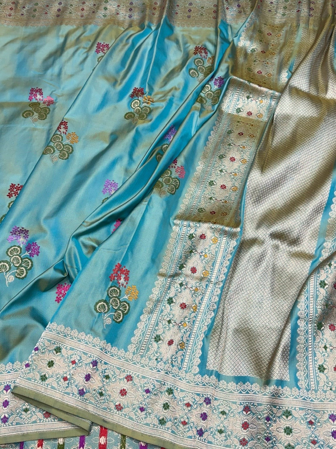 Sea Blue Handwoven Pure Banarasi Ektara Silk Saree