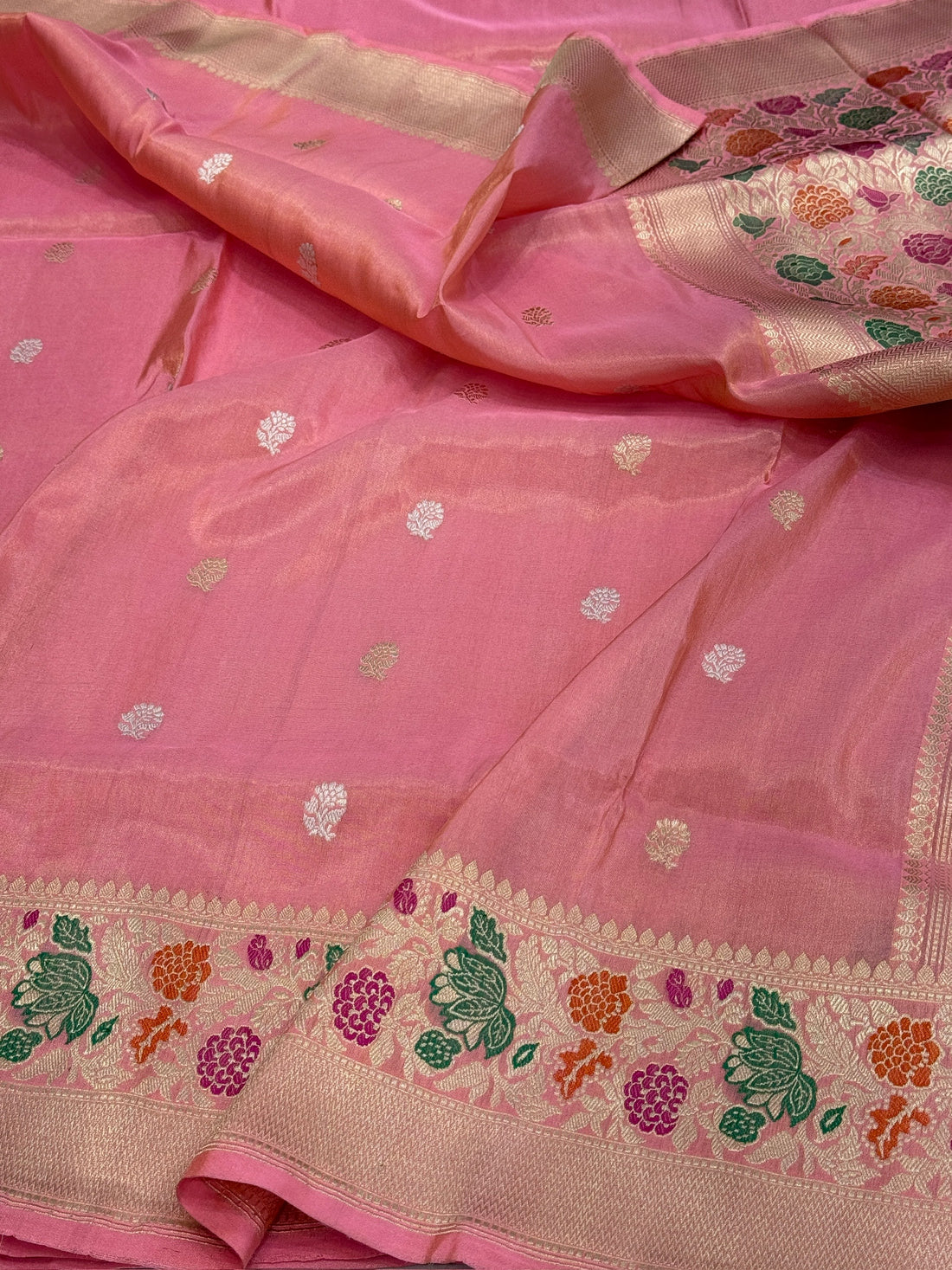 Baby Pink Handwoven Pure Banarasi Tissue Silk Saree
