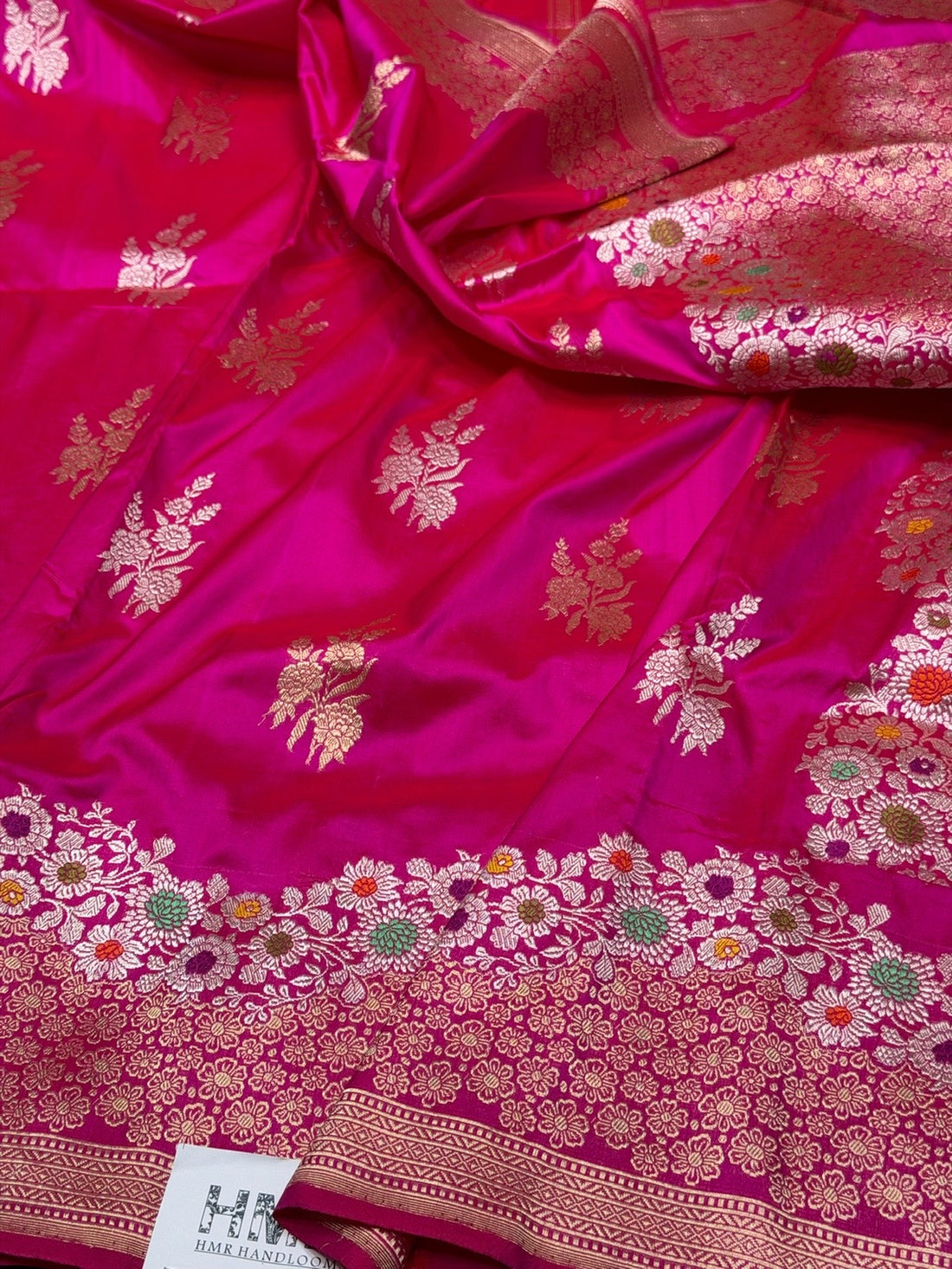 Rani Pink Handwoven Pure Banarasi Silk Saree
