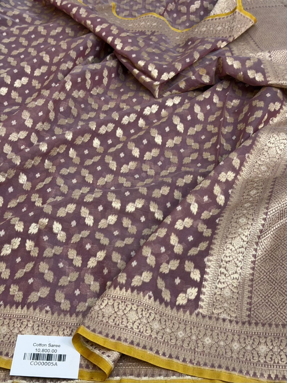 Dusty Pink Pure Banarasi Kora Cotton Saree