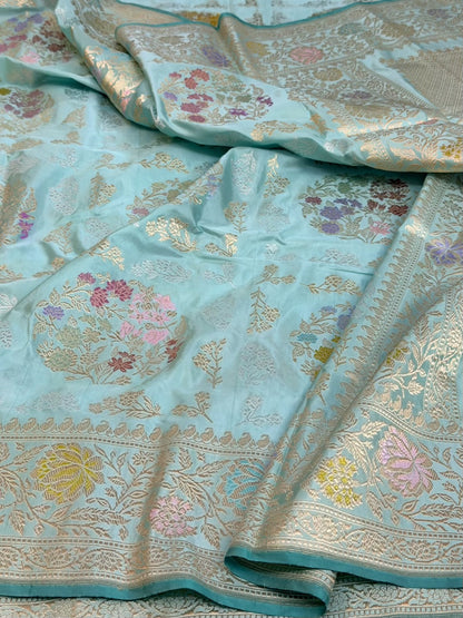 Sky Blue Handwoven Banarasi Pure Katan Silk Saree