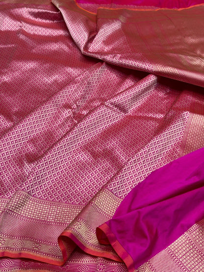 Rani Pink Handwoven Pure Banarasi Silk Brocade Saree