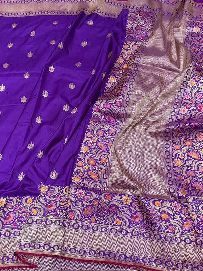 Purple Handwoven Pure Banarasi Silk Saree
