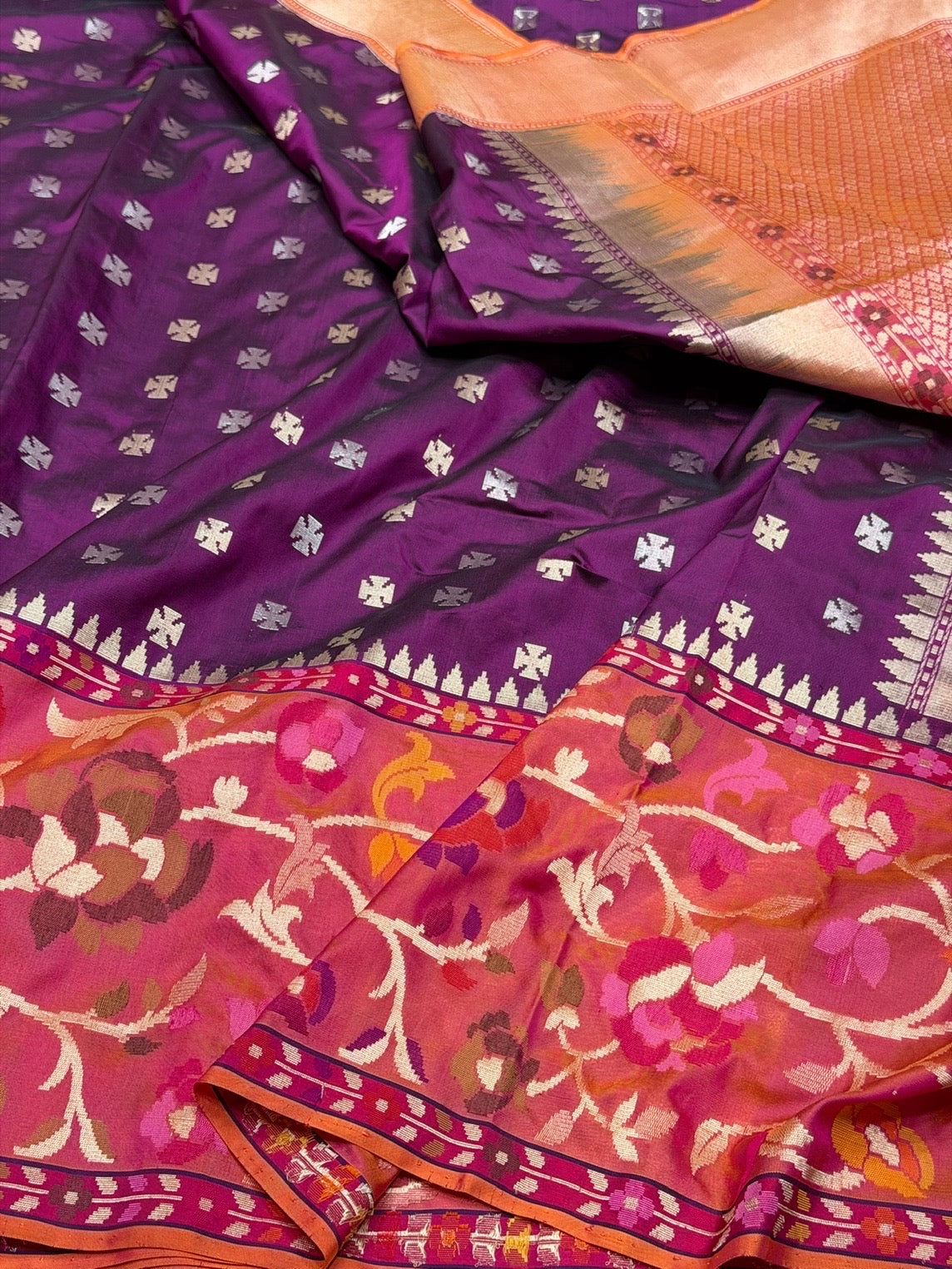 Wine Handwoven Pure Banarasi Ektara Silk Saree