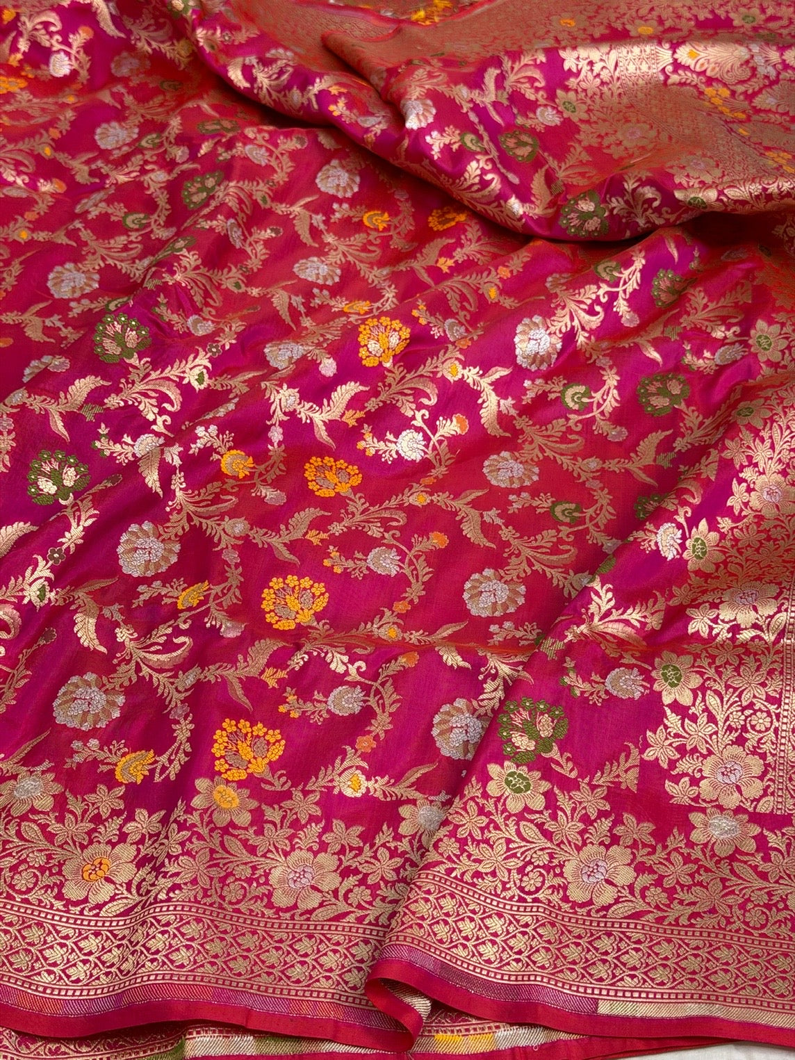 Rani Pink Banarasi Minakari Pure Katan Silk Saree