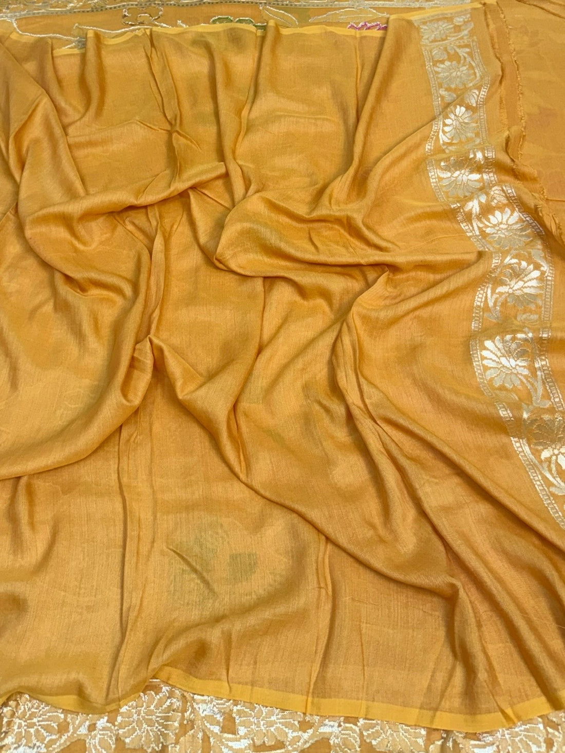 Yellow Banarasi Pure Tussar Georgette Saree