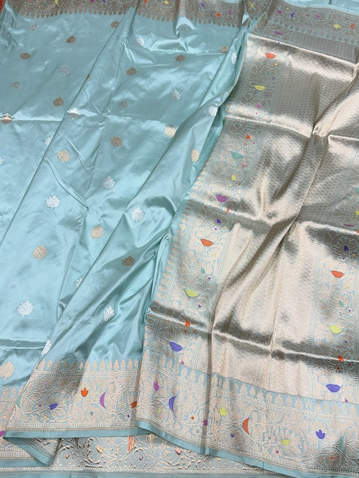 Sky Blue Handwoven Pure Banarasi Silk Saree