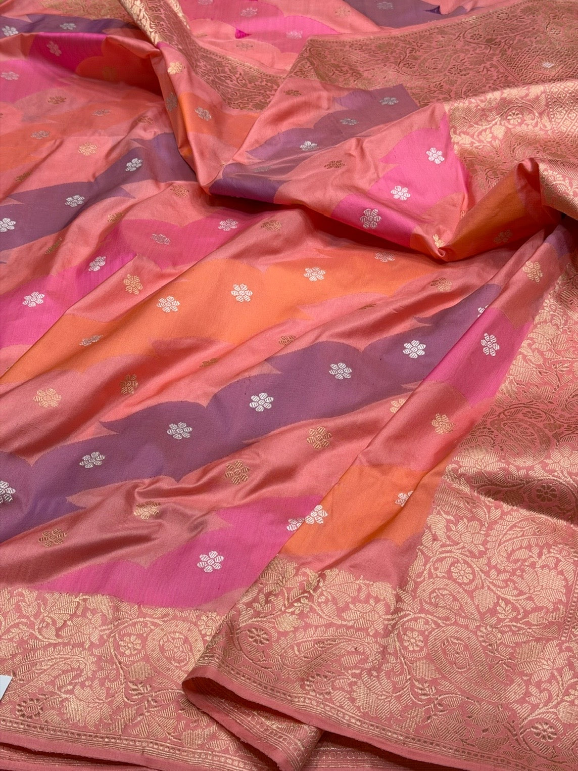 Peach Handwoven Pure Banarasi Rangkaat Silk Saree