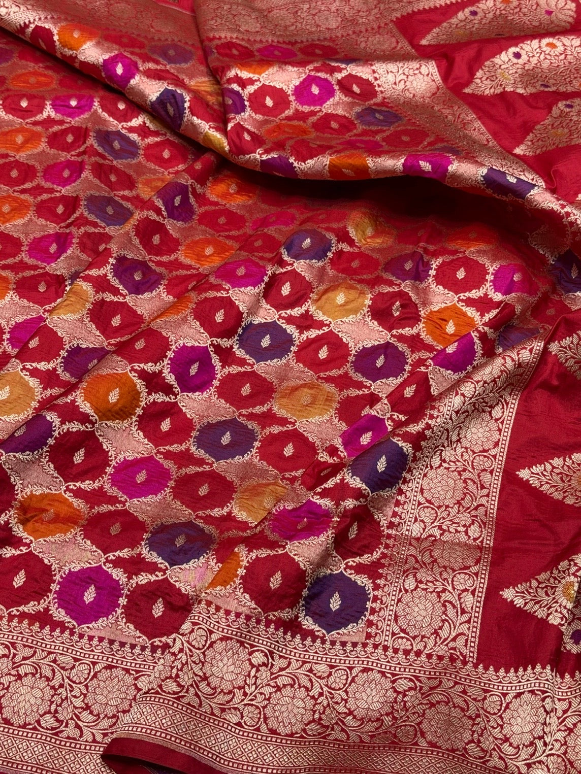 Multicolour Banarasi Pure Silk Saree – Cutwork Weave in 100% Pure Katan Silk