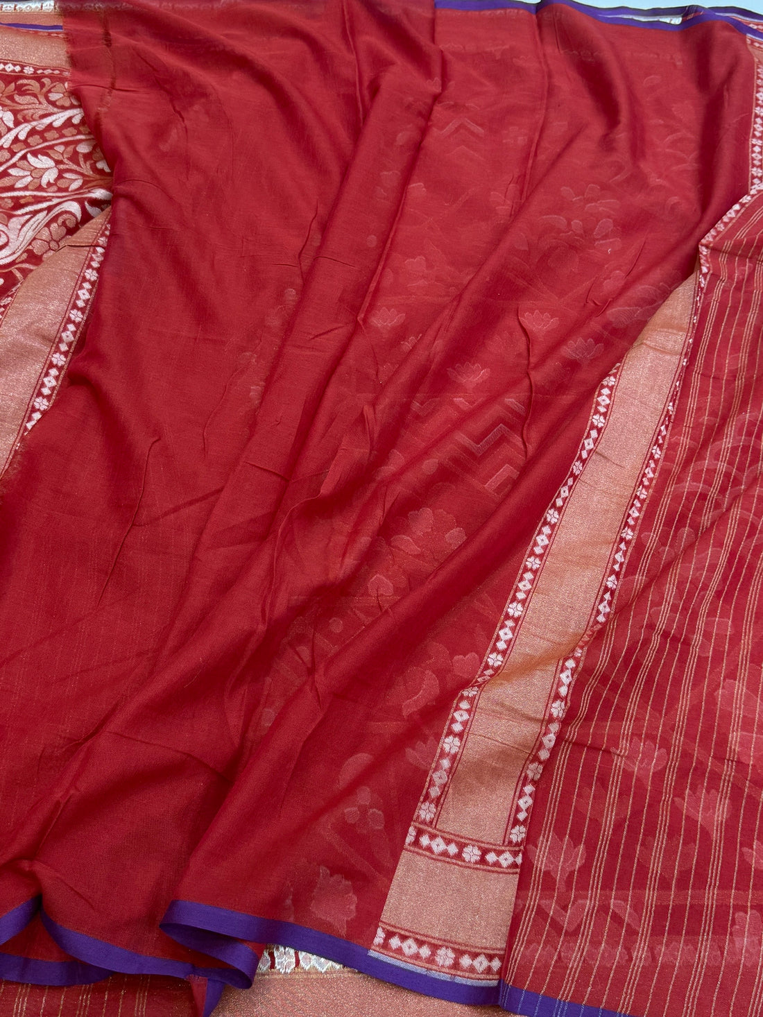 Red Banarasi Pure Muslin Cotton Jamdani Saree