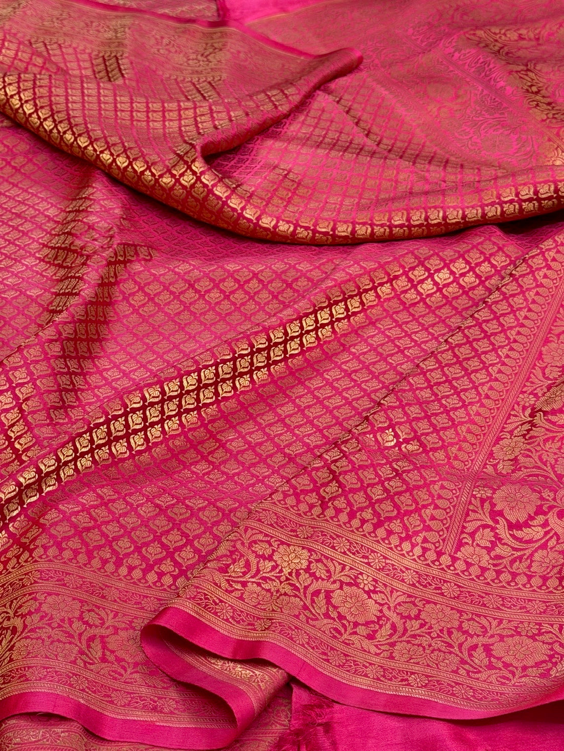 Rani Pink Pure Banarasi Mashru Brocade Satin Silk Saree