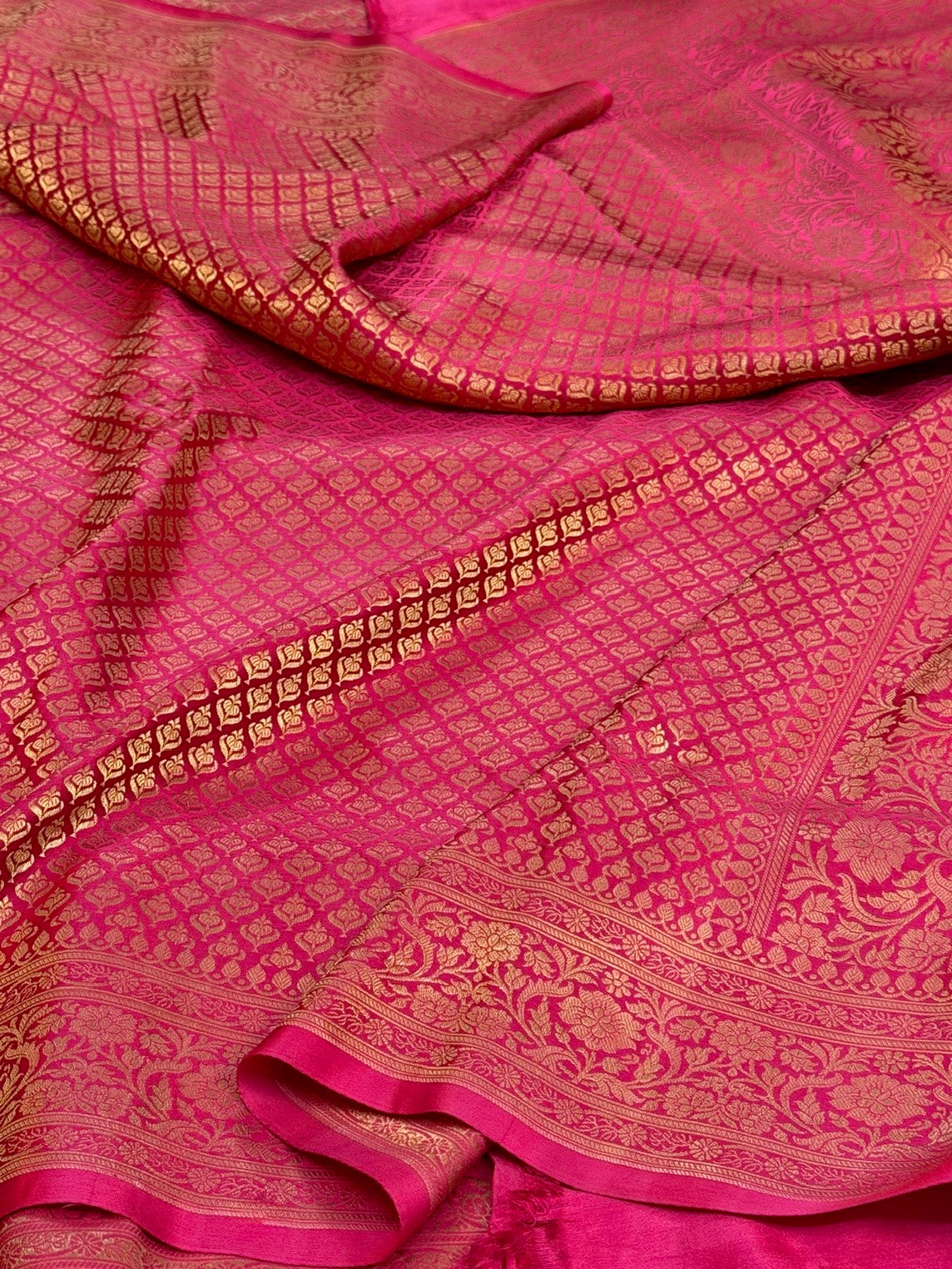 Rani Pink Pure Banarasi Mashru Brocade Satin Silk Saree