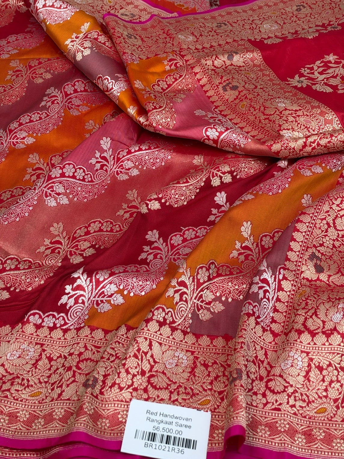 Red Handwoven Pure Banarasi Rangkaat Silk Saree