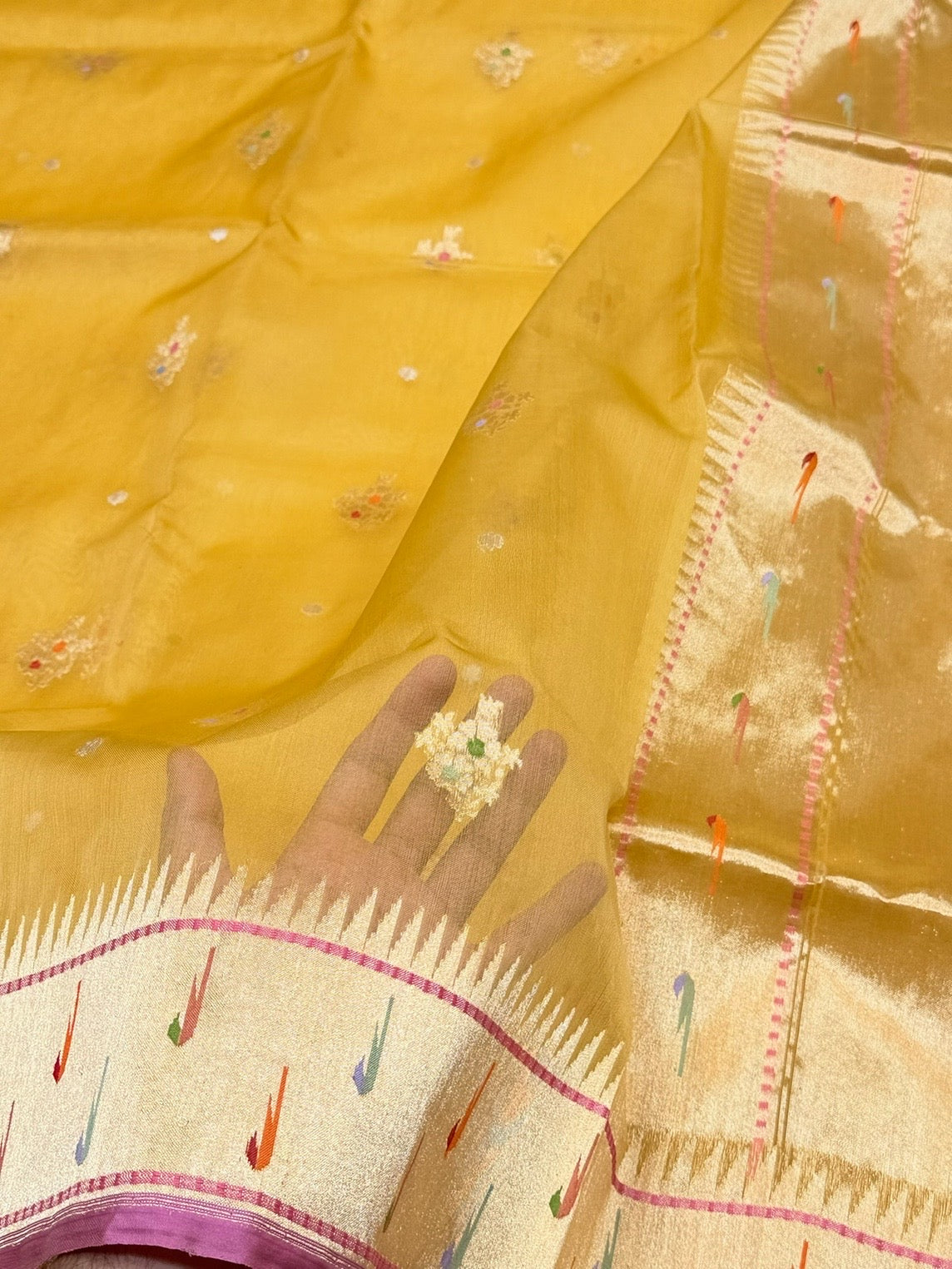 Yellow Handwoven Pure Organza Silk Saree