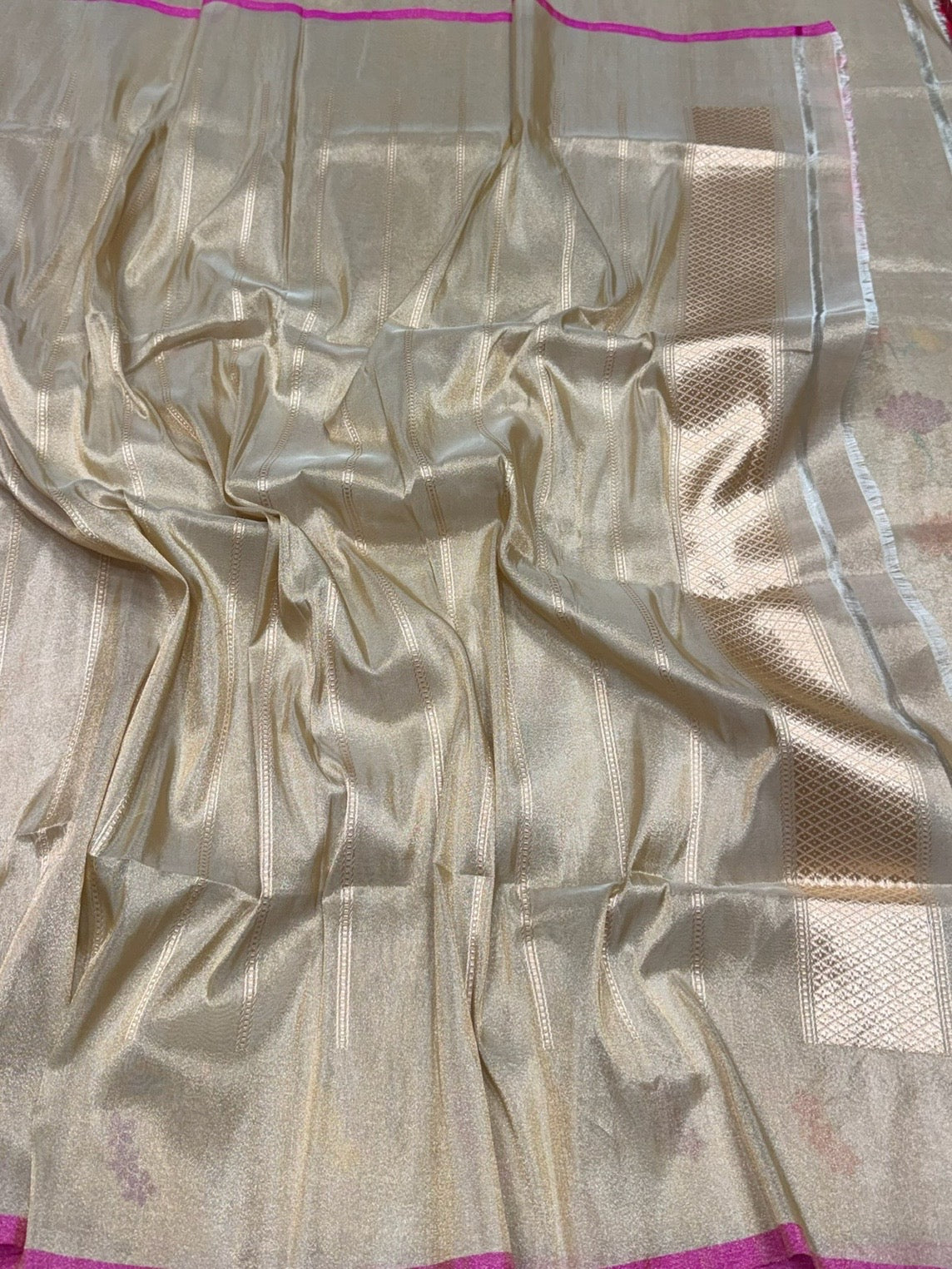 Champagne Gold Handwoven Pure Banarasi Tissue Saree