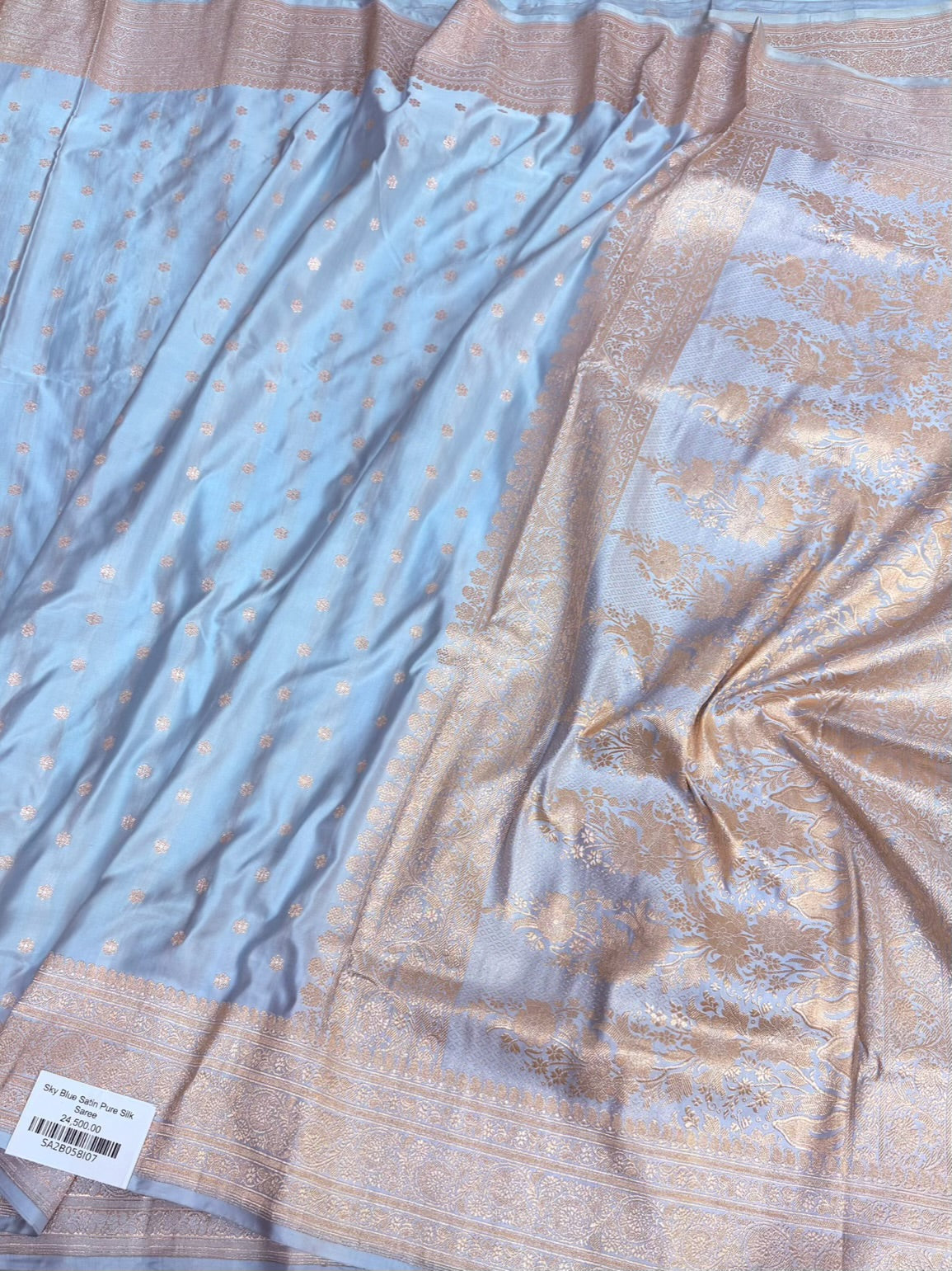 Sky Blue Handwoven Vintage Banarasi Pure Satin Silk Saree