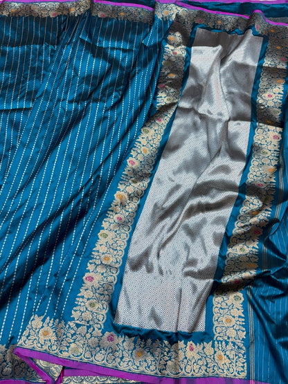 Teal Blue Handwoven Pure Banarasi Silk Saree