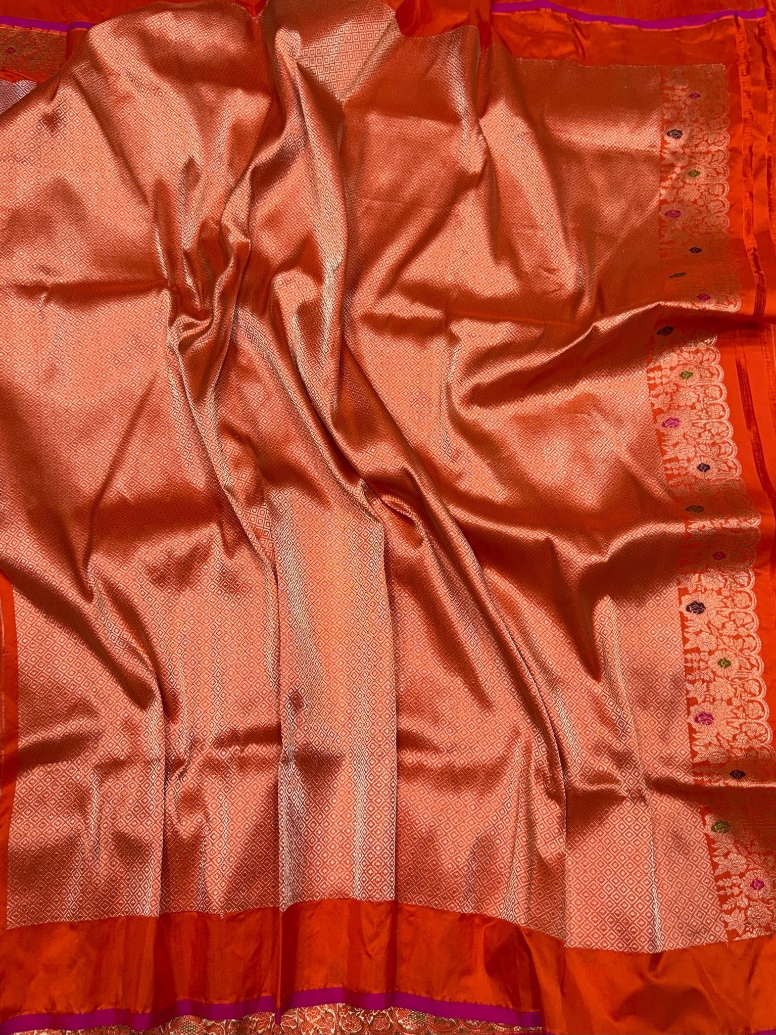 Orange Handwoven Pure Banarasi Silk Saree