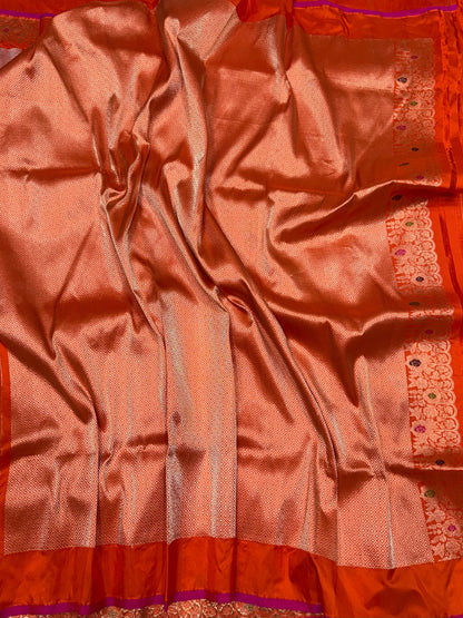 Orange Handwoven Pure Banarasi Silk Saree