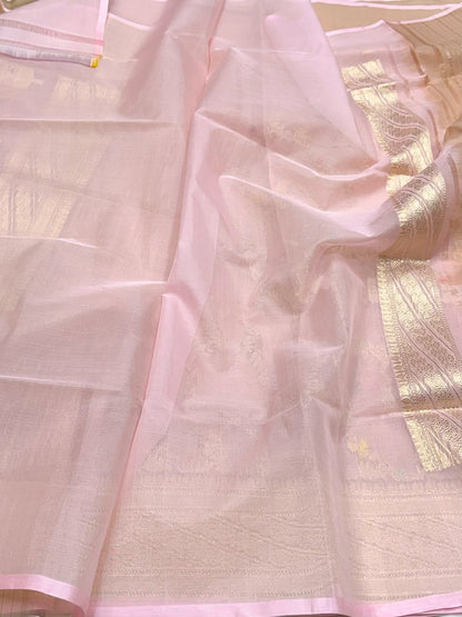 Peach Handwoven Pure Organza Silk Saree