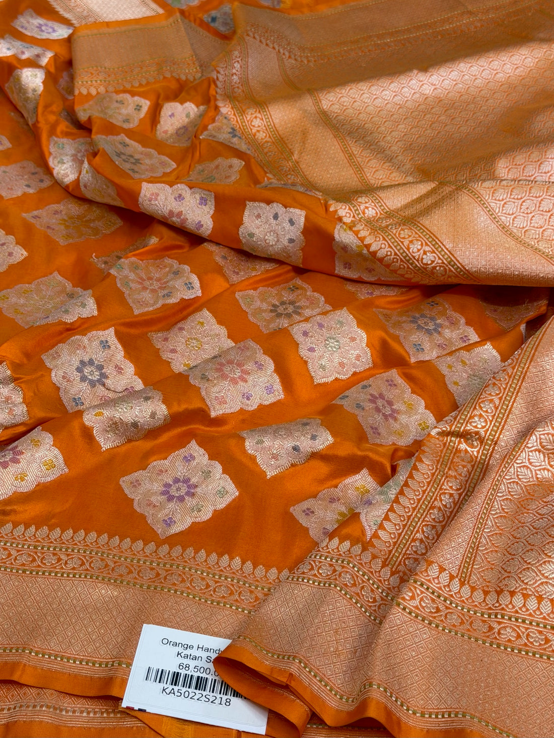 Orange Handwoven Pure Katan Silk Banarasi Saree