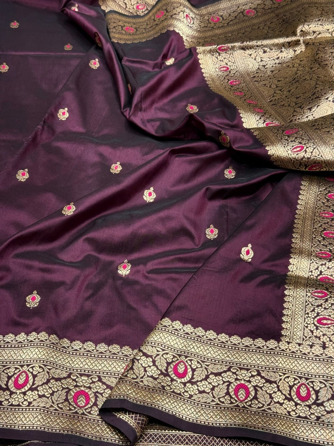 Wine Handwoven Pure Banarasi Silk Saree