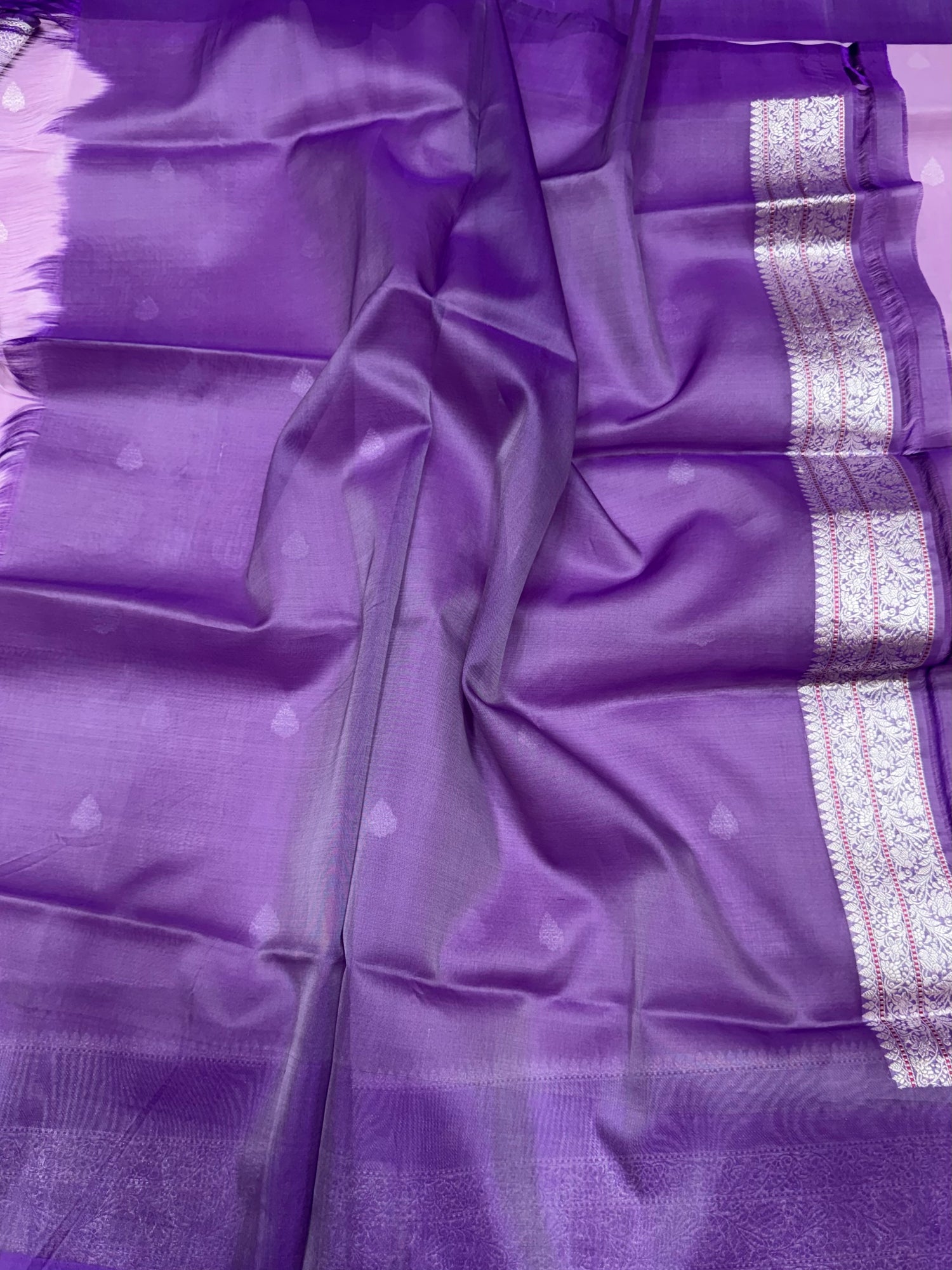 Purple Handwoven Pure Organza Silk Saree